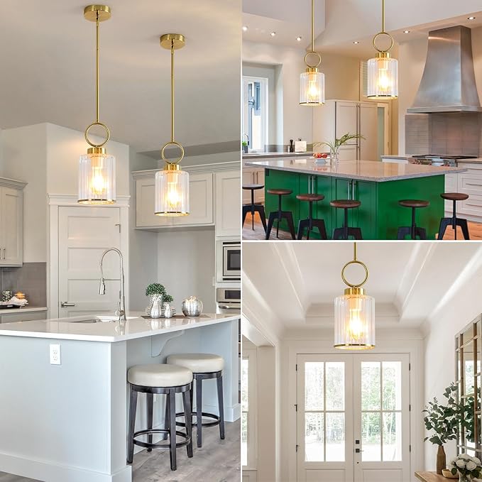 6.1" Modern Clean Glass Pendant Light Round Vintage Farmhouse Pendant Light Fixtures Mini Adjustable Rod Rustic Pendant Lights for Kitchen Island, Dining Room, Bedroom, Hallway, Entryway
