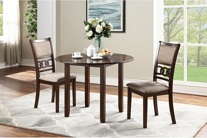 New Classic Furniture Gia 3-Piece Drop Leaf Dining Table Set with 2 Chairs, 42-Inch, Cherry