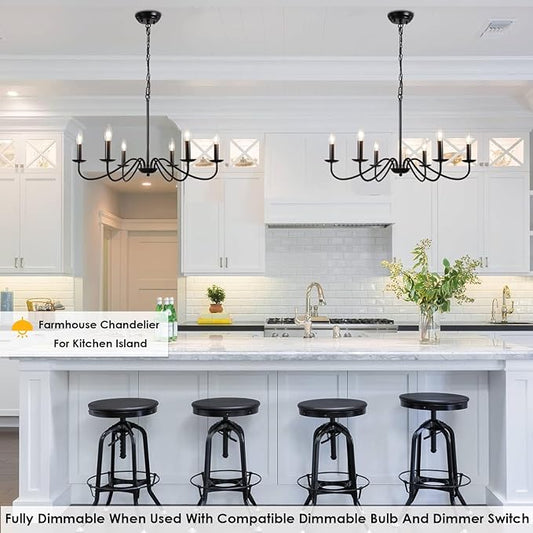 Black Chandelier, 6-Light Farmhouse Chandeliers for Dining Room Lighting Fixture, 27.59" Rustic Industrial Modern Candle Chandelier for Bedroom Kitchen Living Room Foyer Hallway