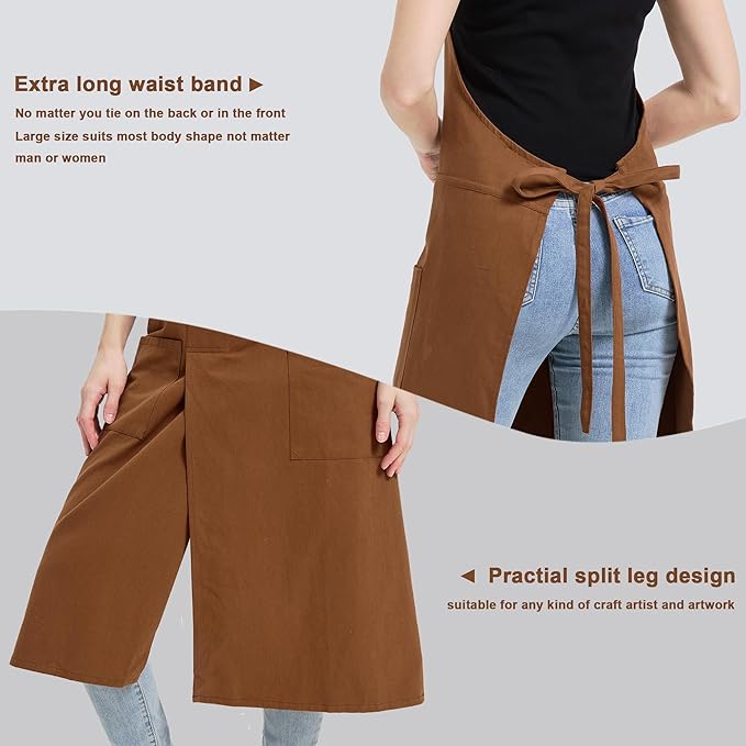 Molaxhome Split Apron with 3 Pockets,Unisex Pottery Apron with Adjustable Strap for Kitchen Ceramics