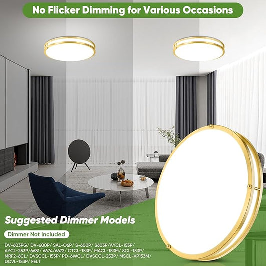 TOBUSA 16in 50W LED Flush Mount Ceiling Lights 5600lm Super Bright, Dimmable LED Light Fixtures 2700K-6500K 5CCT Adjusted, 2-Pack Modern Light Fixture Ceiling for Living Room Bedroom Kitchen, Gold
