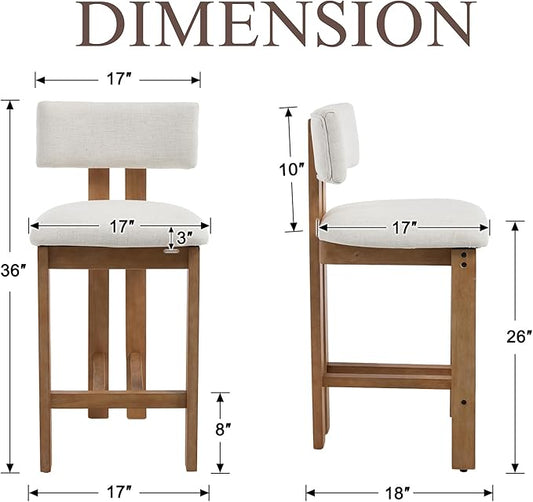 3-Piece Counter Height Dining Table Set for 2, Bar Height Table and 2 Bar Stools for Kitchen Island/Dining Room(Brushed Brown Table & White Barstools)