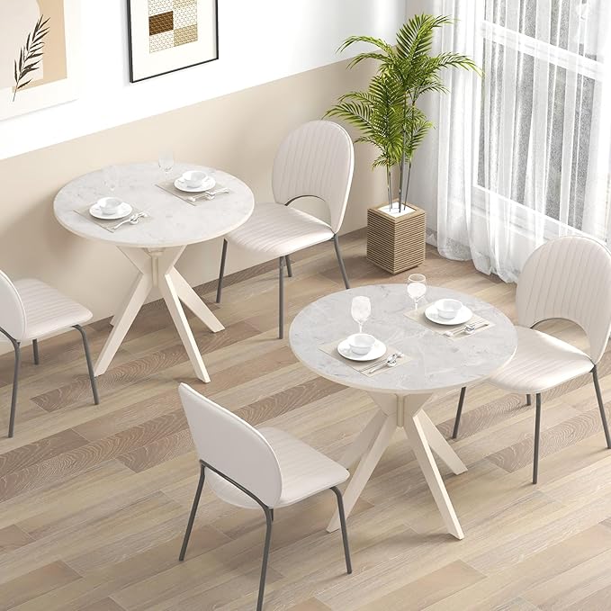 Giantex 36" Round Wood Dining Table, Farmhouse Kitchen Table with Intersecting Pedestal Base & Solid Rubber Wood Legs, Vintage Coffee Tables for Dinette, Small Spaces, Restaurant, White