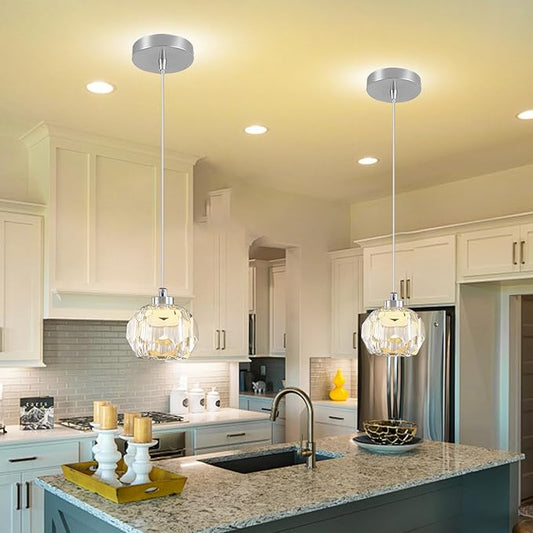 Modern Led Crystal Ball Pendant Light Kitchen Island, Mini Crystal Chandelier for Dining Room 3000K-6000k,5W Chrome