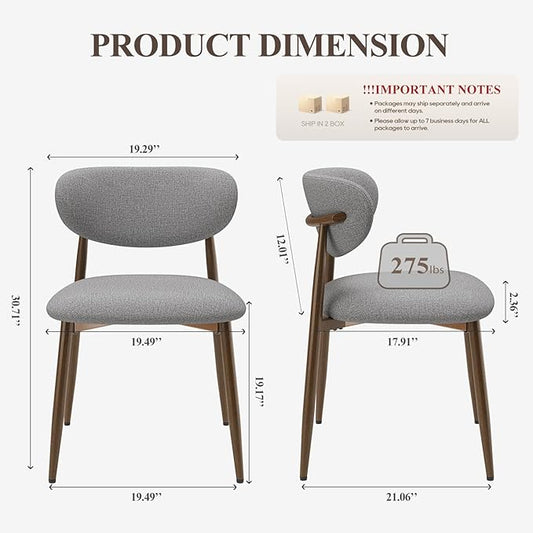 MALOL Upholstered Dining Room Chairs Set of 4, Kitchen Chairs with Metal Legs and Anti Slip Pads, Curved Back Dining Chair for Home and Restaurant Use, Light Grey