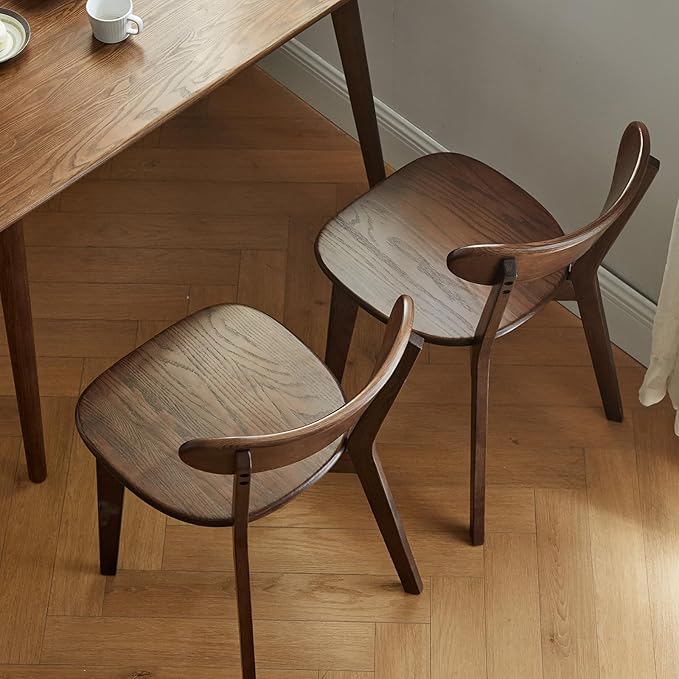 Solid Wood Dining Chairs Set of 2, Walnut Finish - Mid Century Modern Kitchen & Dining Room Chairs with Curved Back, 400 lb Capacity - Crafted from FAS-Grade North American Oak, Easy Assembly