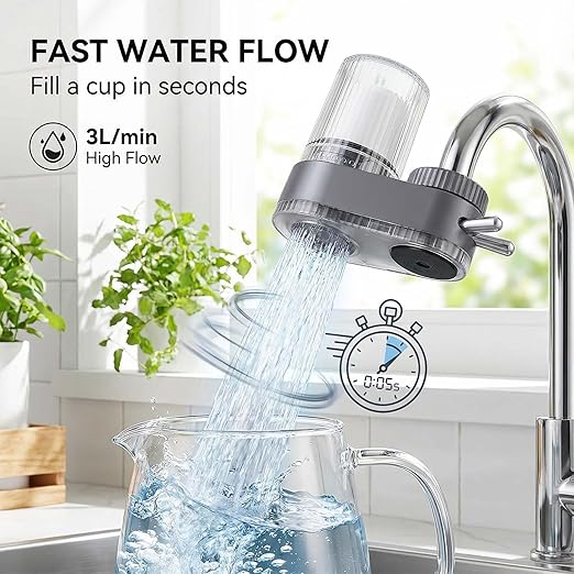Vertical Faucet Mount Water Filtration System, Sink Faucet Water Filter, Multi-Stage Tap Water Purifier