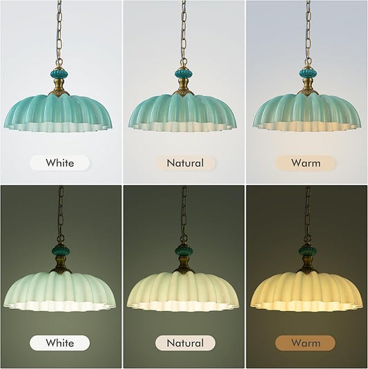 FTL Vintage Flower Green Milk Glass Chandelier Floral Glass Pendant Lights Kitchen Island Modern Farmhouse Hanging Ceiling Light Fixtures Over Table for Dinning Room Living Room Entryway