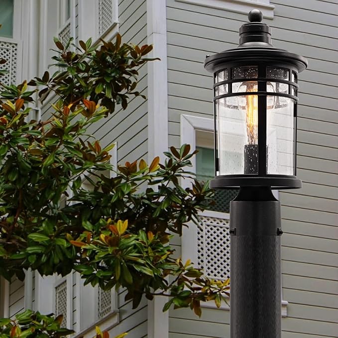 Darkaway Outdoor Post Lights Lamp Posts Outdoor Lighting, Waterproof Aluminum Post Lights Outdoor Light Fixtures with Glass, Light Posts for Outside Patio Yard (1 Pack, Black)