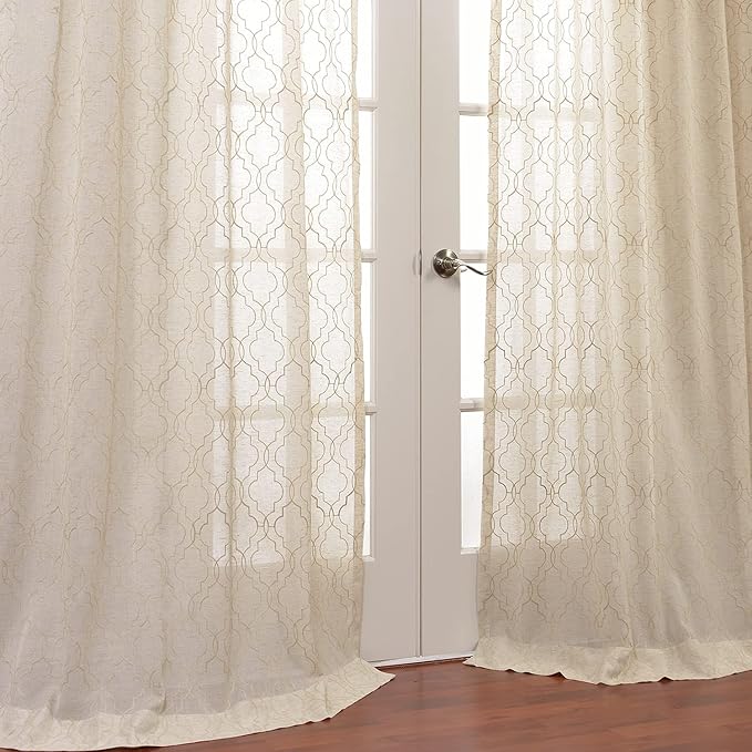 HPD Half Price Drapes Embroidered Linen Sheer Curtains for Living Room 50 X 96 (1 Panel), Rod Pocket Window Curtains for Bedroom, Saida Natural