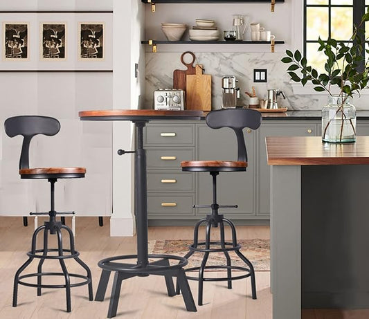 3-Piece Round Table & Chair Sets for Pub Kitchen Dining Living Party Bistro Breakfast, 1 Dining Table (30"-35.4"), 2 Counter Stools (20"-27"), Swivel Adjustable, Mostly Weld, Space-Saving,23.62" Dia