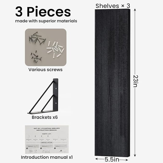 BAYKA Wall Mounted Floating Shelves, Wood Floating Wall Shelf for Books & Decor, Small Space-Saving Display & Organizer(Black,36in,Set of 3)
