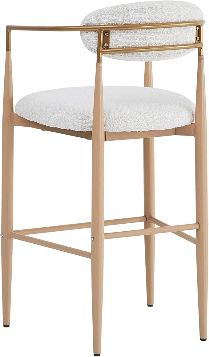 Bar stools Set of 2, Upholstered Bar Stools with Back for Kitchen Island, Beige Fabric Seating Natural Wood Iron Legs 260LBS Weight Capacity