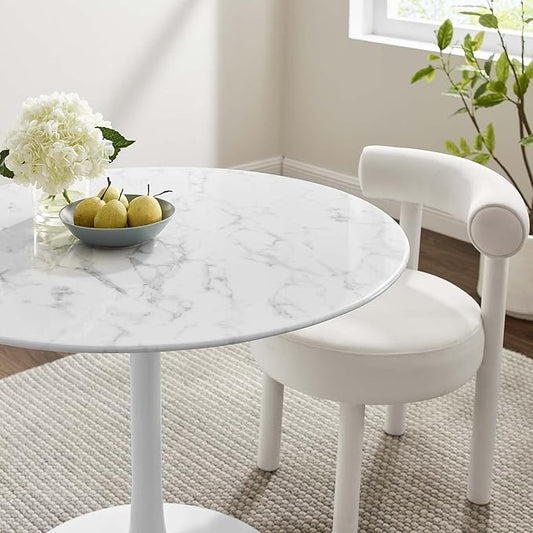 Modway Lippa 40" Mid-Century Dining Table with Round Artificial Marble Top in White