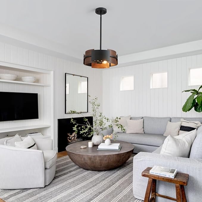 Modern Dining Room Light Fixture Rustic Round 3-Light Pendant Light for Bedroom Foyer Hallway Corridor Dining Room Kitchen 13" Wood Grain