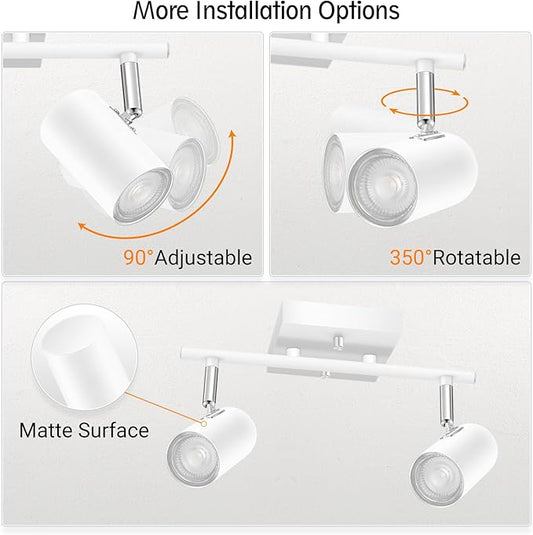 BoostArea 2-Light Track Lighting Kit, LED Track Lighting with GU10 Socket, Flexibly Rotatable Light Heads, Modern Track Lighting Fixtures Ceiling for Kitchen, Bedroom, Living Room, Bulb Not Included
