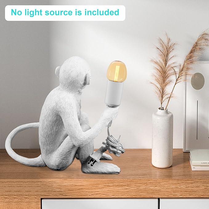 Monkey Desk Lamp, Bedside Monkey Statue Light, Creative Resin Table Light Lighting Fixture for Bedroom, Kids Room, Dining Living Room-White