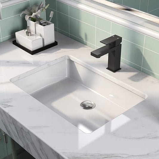 DeerValley DV-1U202 Ursa Bathroom Vessel Sink Rectangular Under-mount White Porcelain Ceramic Bathroom Sink with Overflow