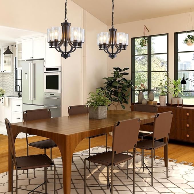 5-Light Dining Room Chandelier,Modern Small Chandeliers Black Rustic Metal Farmhouse High Ceiling Pendant Light Fixtures for Living Room,Kitchen,Foyer,Bedroom