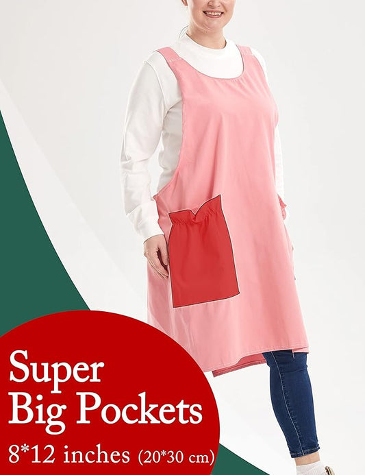 Big Plus Size Aprons for Women with Pockets Cotton Linen Baking Kitchen Cooking