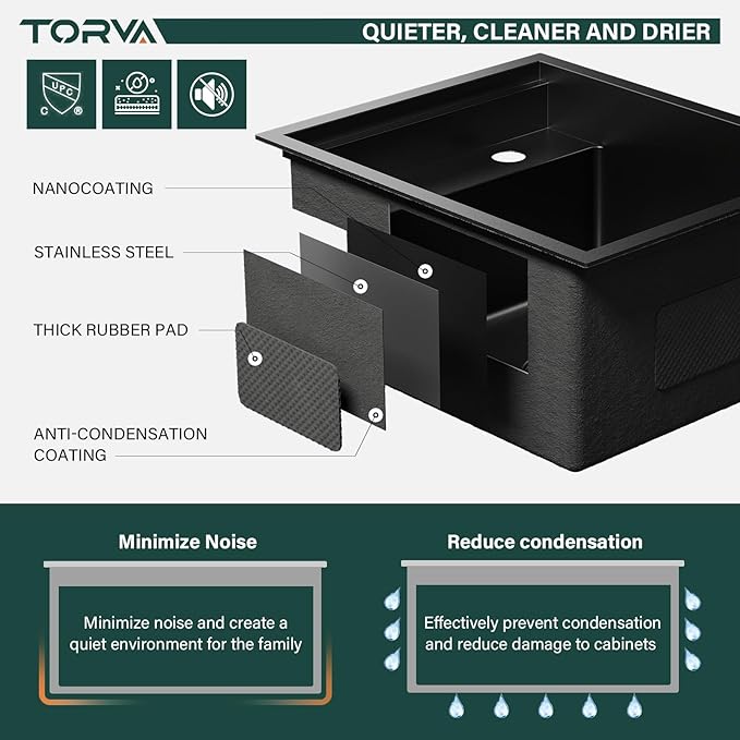 TORVA RV Kitchen Sink, 15 x 18 x 9 Inch Undermount Bar Sink 16 Gauge Stainless Steel Single Bowl Workstation Sink with Faucet Cutting Board, Dark Grey