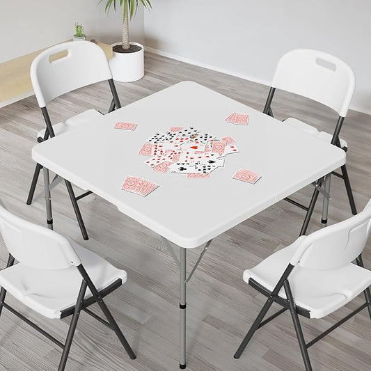 VINGLI 42" Fold in Half Square Table, Bi-Folding Commercial Portable Plastic Dining Table for Kitchen Outdoor Party Wedding Event, White