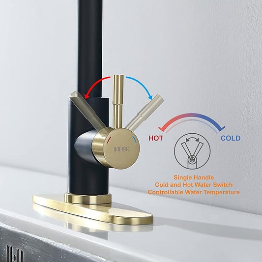 Keer Matte Black Single Handle Pull Down Kitchen Faucet with Soap Dispenser, 3 Modes Sprayer, Easy Assembly, Single Handle High Arc Stainless Steel Faucet.