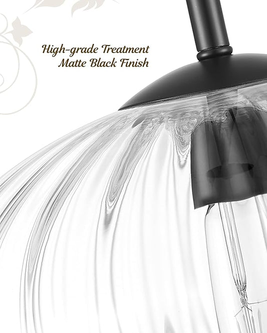 FEMILA 10.3" Pendant Light for Kitchen Island, Black Pendant Lighting, Dome Glass Pendant Light Vintage Light Fixtures for Bedroom Hotel Dining Room, 4FYD85MIL BK