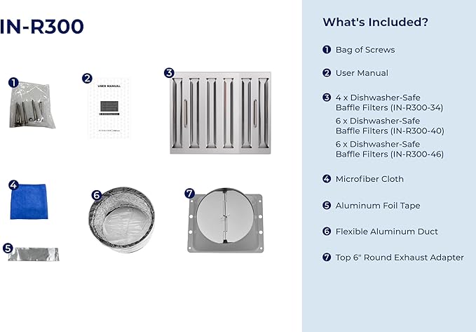 Hauslane Range Hood Insert 46 Inch Pro-Style - Stainless Steel Built-In Vent with 800 CFM Suction, Quiet Operation, LED Lights, 3-Speed Fan, 21" Deep, Ducted/Ductless Convertible for Insert Mount