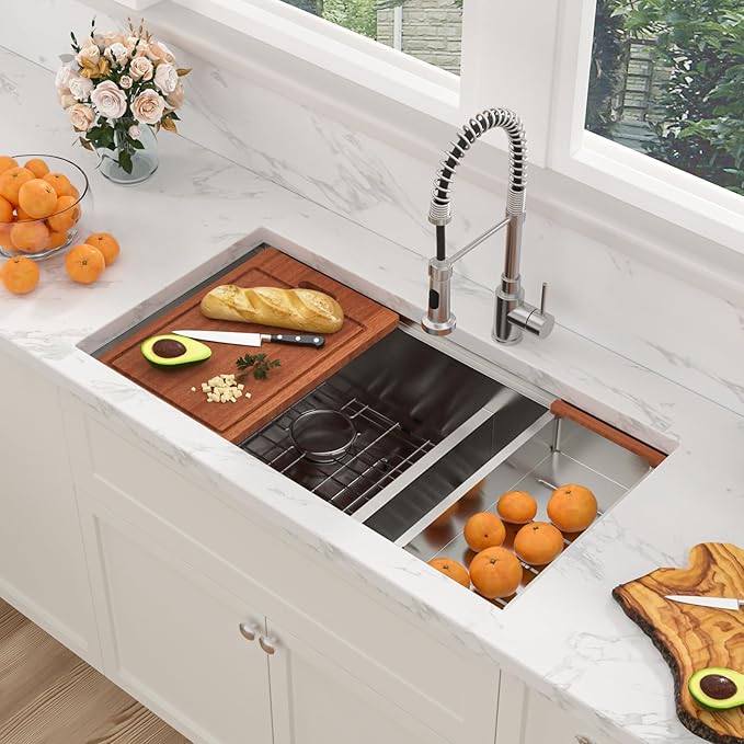 Sarlai 36 Undermount Kitchen Sink Double Bowl- 36 x 19 Inch Kitchen Sink Ledge Workstation Stainless Steel 16 Gauge Double Basin 60/40 Low Divide Under Counter Kitchen Sinks Basin