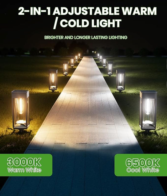 BITPOTT Solar Pathway Lights 2-in-1 Warm&Cool, 8 Pack Bright Solar Lights Outdoor Waterproof IP65, Auto On/Off, Long Lasting Outdoor Light for Yard Patio Garden Decor Landscape Lighting