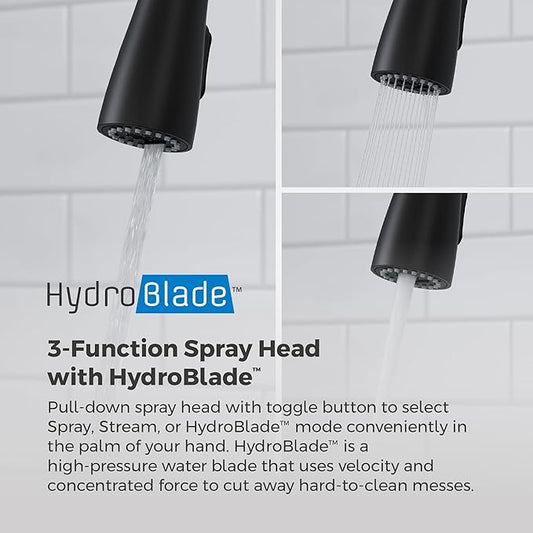 Pfister Miri 2.0 Kitchen Faucet with Pull Down Sprayer and Soap Dispenser, Single Handle, High Arc, NSF Certified, Spot Defense Matte Black Finish, F5297MRRSDB