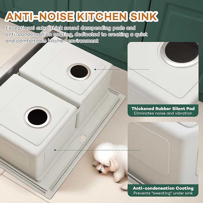 Rhbamoa 30 Inch Double Farmhouse Sink,16-Gauge T304 Stainless Steel Drop In Farm Sink,50/50 Topmount Double Bowl Apron Front Farm Sinks,10 Inch Deep Workstation Sinks with All Accessories