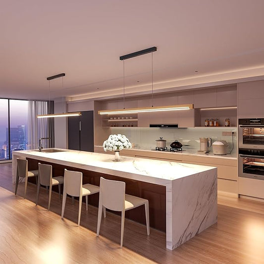 54" Linear Pendant Light Aluminum, 40W Gold Dimmable Kitchen Island Lighting with Remote & App Control, Adjustable CCT (3000K-6000K), Modern Chandelier for Home Office Dining Room Study