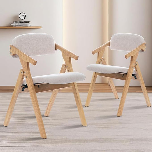 Folding Chairs with Padded Seats,Wooden Stackable Dining Chair,Easy to Store Foldable Dining Chairs for Kitchen, Living Room, Wedding Party Picnic (Beige-1)