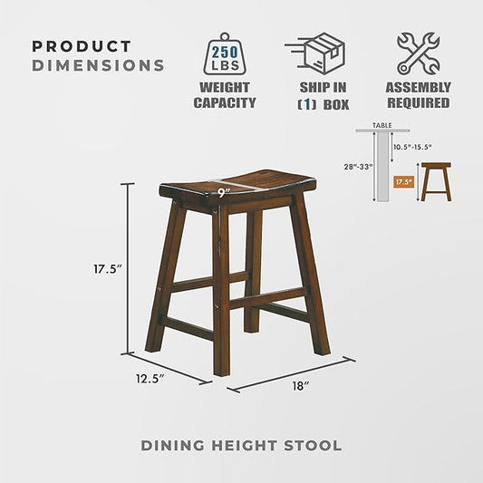 Lexicon Finnian Saddle Solid Wood Stool Set of 2 - Saddle Kitchen Stool Dining Height Stools for Dining, Armless Counter Chair Seating, Perfect Casual - 17.5" SH Distressed Cherry