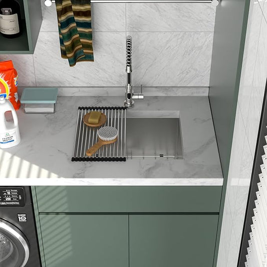 Logmey 24x18 Undermount Laundry Sink 24 Inch Laundry Room 12" Deep Sinks Handmade 16 Gauge Heavy Duty Stainless Steel Large Capacity Utility Washing Tub for Home & Commercial Use