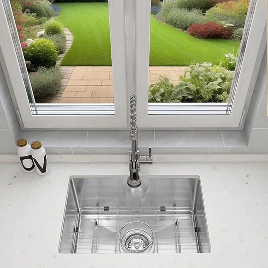 Undermount Kitchen Sink 20"x16", 9" Basin Depth, 3D Embossed Stainless Steel Sink Single Bowl with Accessories