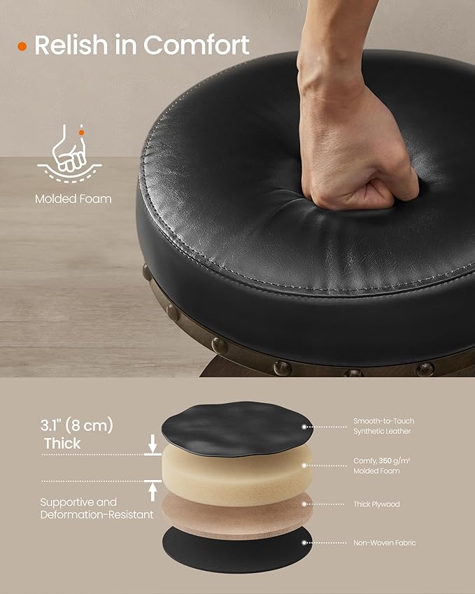 SONGMICS Home Bar Stools, Set of 2, Steampunk Counter Stool for Kitchen, Adjustable Height and Swivel Padded Seat, Workbench Stool, 16.5 x 19.3 x 24.6-29.3 Inches, Ink Black ULJB096B01