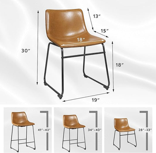LEMBERI Faux Leather Dining Chairs Set of 2, 18 Inch Modern Kitchen & Dining Room Dining Chairs with Backrest and Metal Legs, Comfortable Upholstered Seat