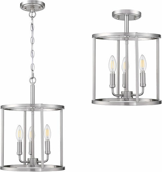 Doraimi Lighting 3-Light Hanging Lantern Pendant Light Fixture Brushed Nickel Finish Geometric Chandelier Adjustable Chain Metal Cage Pendant Lighting for Kitchen Island Dining Room Foyer