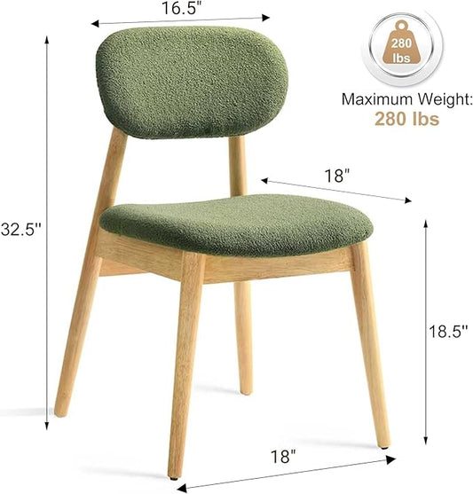 Wooden Dining Chairs Set of 2, Farmhouse Boucle Upholstered Kitchen Chairs, Step-By-Step Video Guide for Assembly, Green
