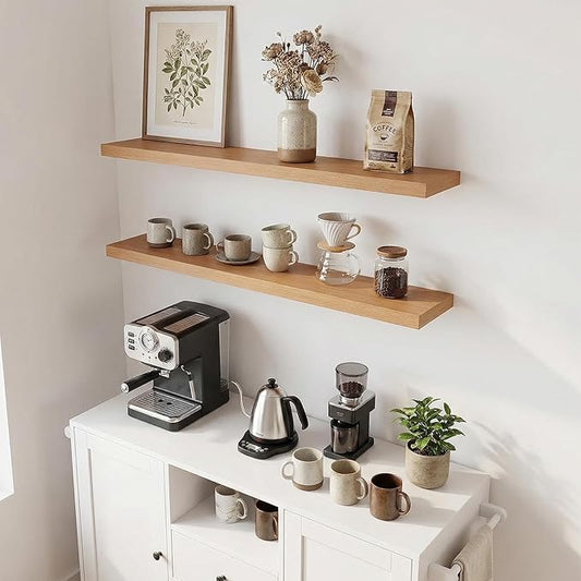 INHABIT UNION 31.5in Floating Shelves for Wall, Wall Mounted Shelves for Decor Storage Set of 2, Floating Shelf for Bedroom, Bathroom, Living Room and Kitchen(Beech)