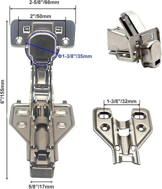 180 Degree Frameless Cabinet Hinges, Soft Closing, Nickel-Plated Steel, Concealed Hydraulic Adjustable, Full Overlay Design, 2 Pack