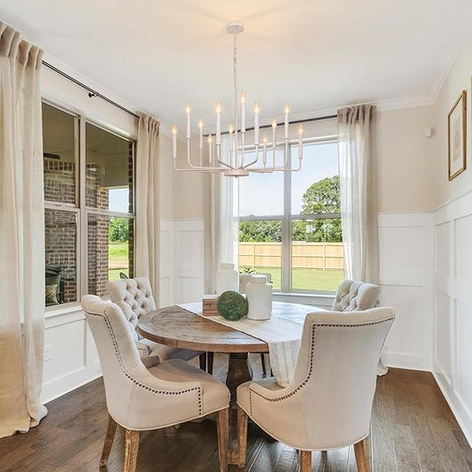 French Country Chandelier, 12-Light White Farmhouse Chandeliers for Dining Room, Classic Candle Ceiling Pendant Light Fixture for Living Room, Foyer, Kitchen Island, Bedroom, Entryway