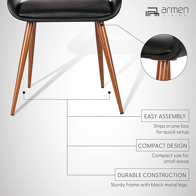 Armen Living Panda Mid-Century Dining Chair in Walnut Finish and Black Faux Leather - Set of 4