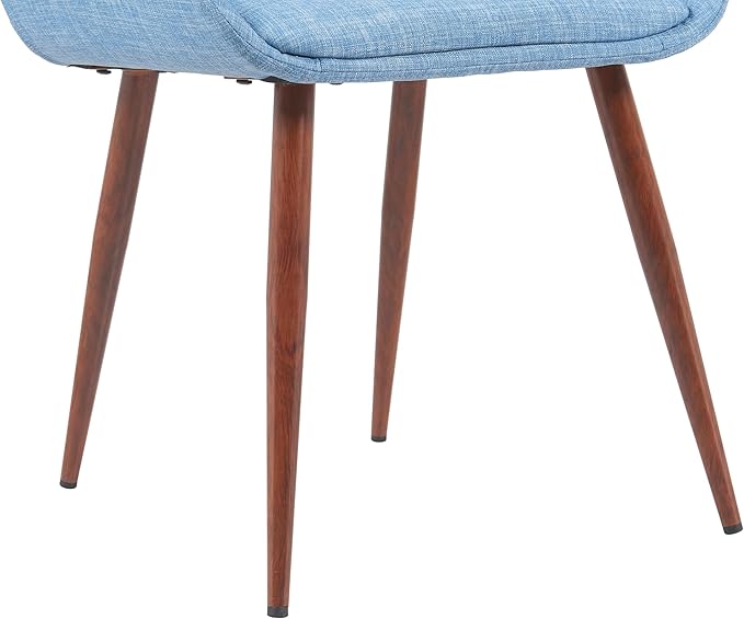 Armen Living Panda Mid-Century Upholstered Dining Chair in Walnut Finish with Light Blue Fabric Seat
