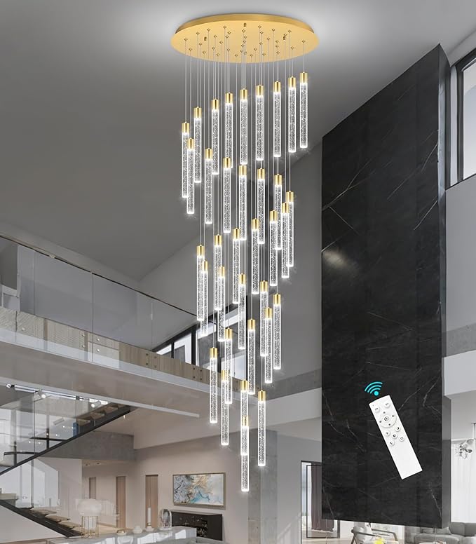 35-Light Long Large Modern Led Crystal Chandeliers Modern Spiral Chandeliers High Ceilings Chandelier for Staircase Foyer Gold