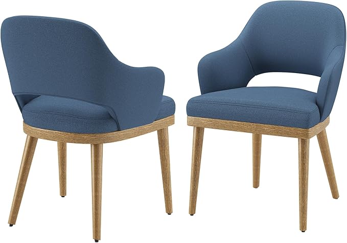 MALOL Wooden Dining Chairs Set of 2, Modern Fabric Upholstered Dining Room Chair, Kitchen Side Chairs, Farmhouse Dinner Chair with Open Back for Kitchen, Blue