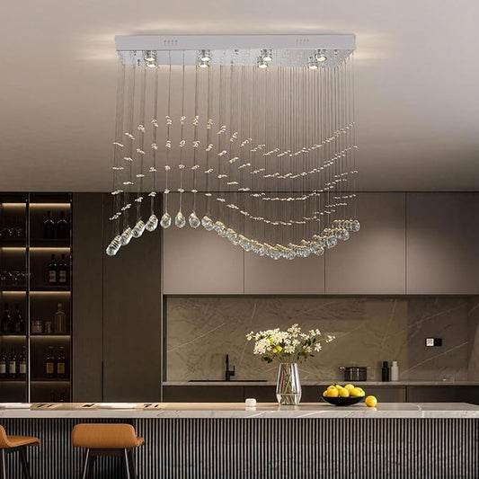 Finktonglan 39.4" Rectangular Crystal Chandelier for Kitchen Island, 8-Light Linear Island Pendant Light, GU10 Base (Bulbs Not Included), Height Adjustable Modern Dining Room Ceiling Light